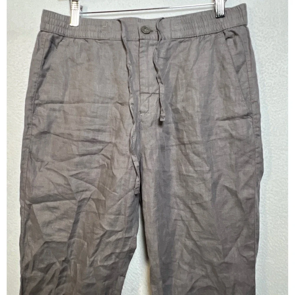 Cottonworld Mens 100% Linen Drawstring Trousers Grey Tapered Pants 32W